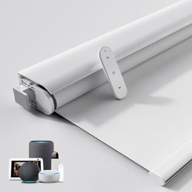 Imagem de Grandekor Persianas motorizadas sem perfuração sem ferramentas com controle remoto | Persiana de rolo inteligente blecaute elétrico branco 85 x 182 cm / aplicativo / controle de voz - para escritório