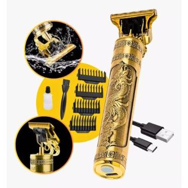 Imagem de Máquina Profissional Dragão Acabamento Sem Fio Cabelo Barba Pezinho Personalizada Com Limitador Lâmina Ajustável Recarregável 4 Pentes Óleo Escovinha Kit Conjunto Aparador Compacto
