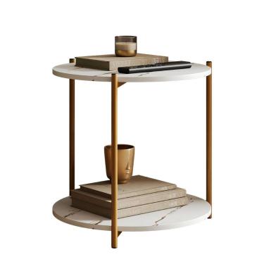 Imagem de Mesa de Centro Redonda G7001 com Pés de Metal - LOJA DOCELAR, Marmore 