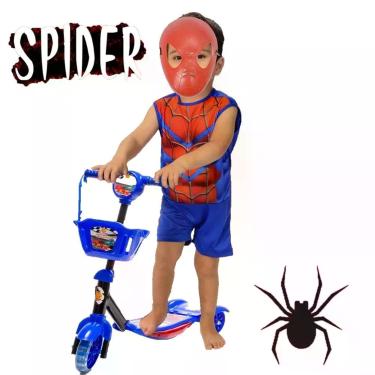 Imagem de Patinete Cestinha Azul Carros com Fantasia Aranha Infantil - DM Toys