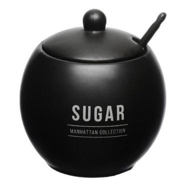 Imagem de Açucareiro Cozinha Porcelana Manhattan C/Colher Preto 350ml - Hauskraf