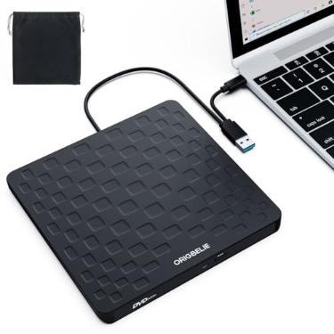 Imagem de ORIGBELIE Unidade De Cd Dvd Externa Para Laptop, Usb 3.0 Tipo-C Ultra Slim 13Mm Dvd Player Unidade De Cd Dvd +/-Rw Portátil Gravador De Cd Leitor Gravador Para Pc De Mesa Windows 11/10/8/7 Linux Mac