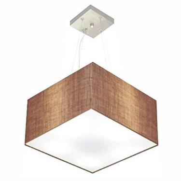 Imagem de Lustre Pendente Quadrado Cúpula Tecido 25/40x40 cm, Vivare Iluminação, Pendente4195 LP, Palha, Médio