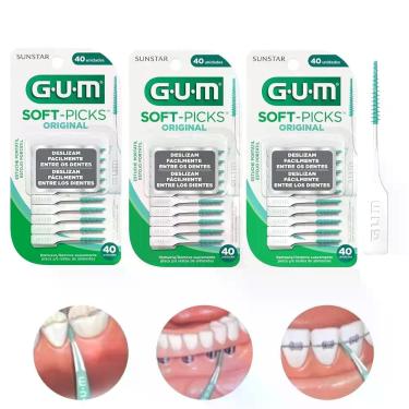 Imagem de Kit 120 Palito Interdental Escova para Aparelho Soft Picks GUM Estojo 