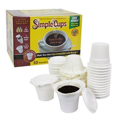 Imagem de SIMPLECUPS Copos descartáveis para uso em cafeteiras Keurig – 50 xícaras, tampas e filtros – Use seu próprio café – Reutilize ou descarte suas cápsulas K