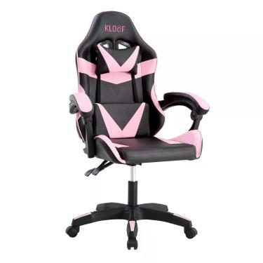 Imagem de Cadeira Gamer Kloof KL1 Reclinável 135 graus  Giratória 360 graus  Couro PU Preto e Rosa