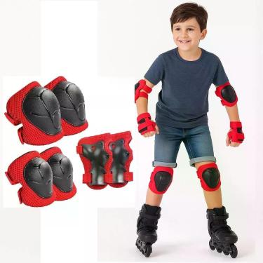 Imagem de Kit de Proteção Infantil Radical com Joelheira Cotoveleira e Munhequeira para Patins Skate Bicicleta Vermelho Yeet