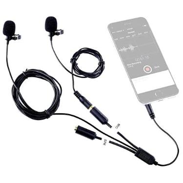 Imagem de Movo Microfone profissional de lapela com clipe para entrevista com microfone secundário e entrada de monitoramento de fone de ouvido para iPhone, iPad, Samsung, smartphones Android, tablets -