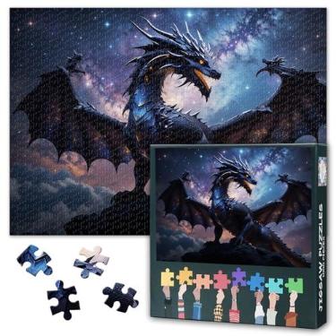 Imagem de Quebra-cabeças Starlit Sky para adultos 1000 peças, quebra-cabeça de dragão majestoso voa, quebra-cabeça adulto para adultos, jogos divertidos educativos ou brinquedos para amigos idosos 50 x 68 cm