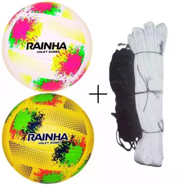 Imagem de Kit de Vôlei Sunny com 2 Bolas e Rede Master Seda 5m para Lazer Amarelo e Branco e Preto Rainha
