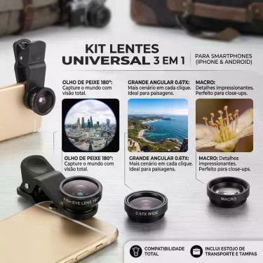 Imagem de Kit Lentes Celular Olho De Peixe Fish Eye Wide E Macro Universal - Kit