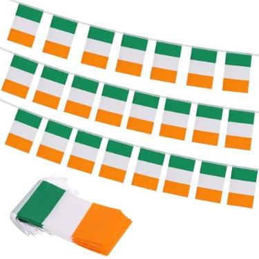 Imagem de Bandeira da Irlanda, pequenas mini bandeiras irlandesas decoração patriótica para festa do dia de São Patrício, sala de aula, eventos esportivos, 30 bandeiras