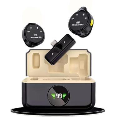 Imagem de Microfone de Lapela Sem Fio Profissional Tipo-C Moderno 2 Mini Microfones Redução Cancelamento de Ruído Compatível com Android Ideal para Gravação, Podcast, Entrevistas, YouTube, TikTok Portátil