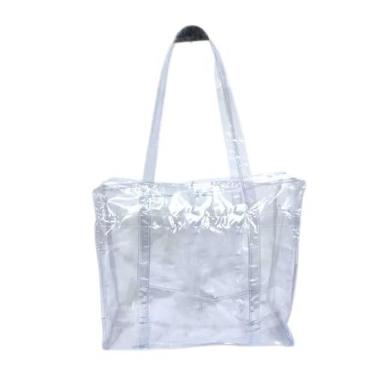 Imagem de Bolsa Jumbo Transparente Sacola PVC Grande Presídio Alça Dupla Bolso Lateral