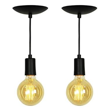 Imagem de Kit 2 Lustre Pendente Tubo Cilindro Alumínio Preto Fio 1.20m