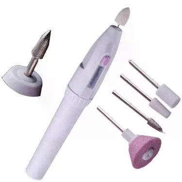 Imagem de Kit Aparelho Lixa Unha Manicure Pedicure Portátil Elétrico Profissional Sem Fio Pilhas