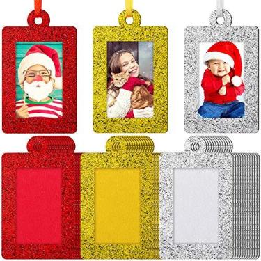 Imagem de Jetec 36 peças de porta-retrato com glitter, enfeites de árvore de Natal a granel, mini moldura de feltro, pequena moldura pendurada, presentes de Natal 2022 para lembrancinhas de festas de fim de ano
