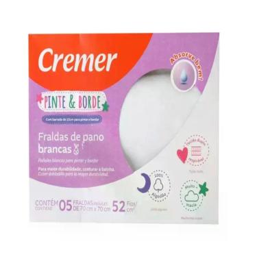 Imagem de Fralda de Pano Branca Bebe Pinte e Borde Cremer Luxo 5 Peças Tecido Du