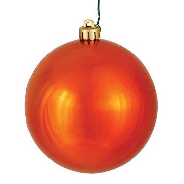 Imagem de Vickerman Enfeite de bola de Natal inquebrável com acabamento brilhante, resistente a UV com tampa perfurada, 12 por saco, 7,6 cm, laranja polido