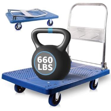 Imagem de LFGUD Carrinho de Empurrar Dolly 660 Lbs. Capacidade Plataforma Caminhão Plataforma Dobrável Carrinho de Mudança para Serviço Pesado Atualizado com Rodas de Pu para Casa Jardim Armazém Garagem Oficina