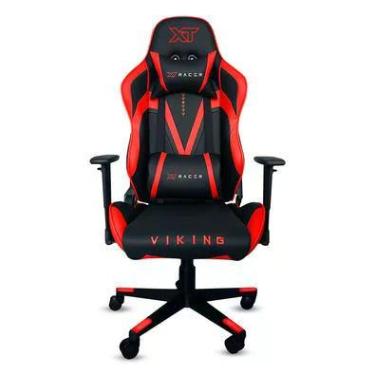 Imagem de Cadeira Gamer, XT Racer Viking, Reclinável Ergonômica, Couro Sintético, Preto e Vermelho.