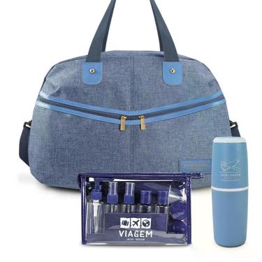 Imagem de Kit Bolsa De Viagem + Porta Escova De Dente + Frascos De Viagem 10 Peças Azul