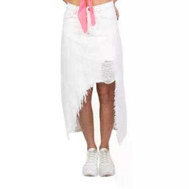 Imagem de Saia Jeans Midi Destroyed Ultra Clara Lady Rock, Azul claro, 38