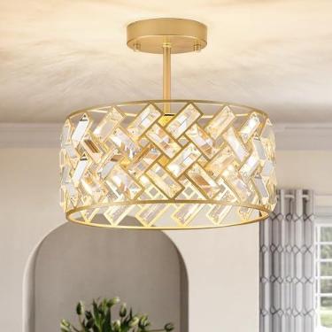 Imagem de CATINER Lustre de cristal dourado de 30,5 cm, luz de teto moderna de 4 luzes