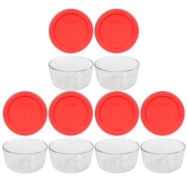 Imagem de Pyrex Tigela de armazenamento de vidro transparente 7200 com tampa de plástico vermelha de 7200 peças, feita nos EUA - embalagem com 6 unidades feitas nos EUA
