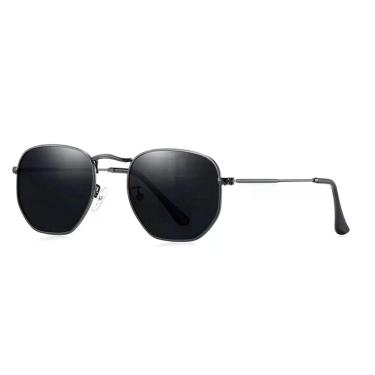 Imagem de Óculos De Sol Clássico Retro Hexágono Metal Frame Com Proteção Uv400 Cinza Grafite