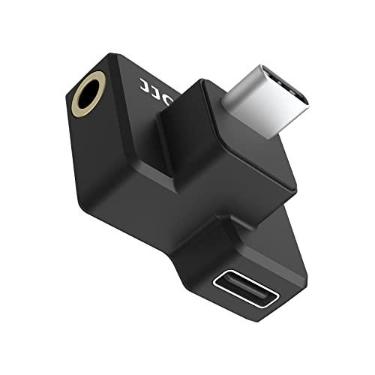 Imagem de JJC Acessórios para microfone de áudio de 3,5 mm e adaptador USB-C para câmera DJI Osmo Action 1 (apenas) com conector de microfone de 3,5 mm e conector USB-C