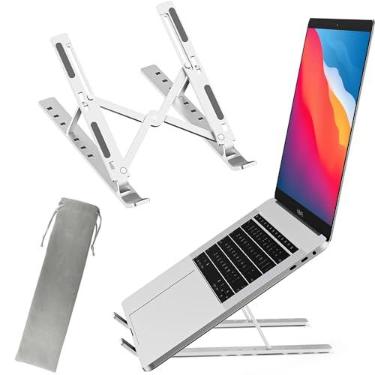 Imagem de SUPORTE BASE APOIO DE MESA STANDING DESK EM ALUMíNIO CROMADO PARA NOTEBOOK, TABLET, SMARTPHONE E LIVRO. RESISTENTE, LEVE, ESTÁVEL, ERGONÔMICO, DOBRÁVEL E ANGULÁVEL PARA LAPTOPS DE ATÉ 17" (PRATEADO)