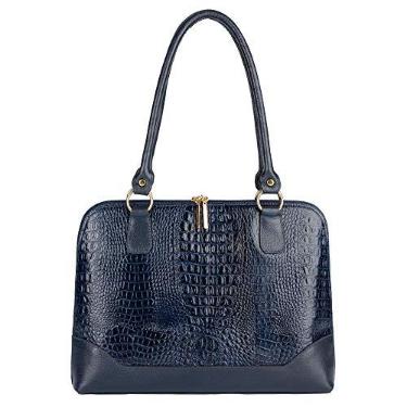 Imagem de Pasta feminina executiva de couro croco Isabel - Azul