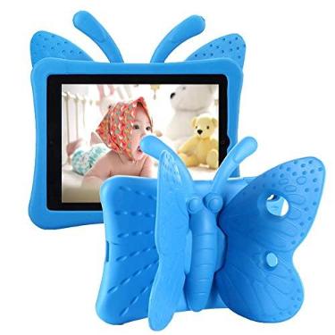 Imagem de Tading Capa para iPad 9ª 8ª 7ª geração infantil meninas, linda borboleta à prova de choque espuma EVA super proteção suporte capa para iPad 2021 2020 2019 10,2 polegadas e iPad Air 3 Pro 10,5 polegadas - azul