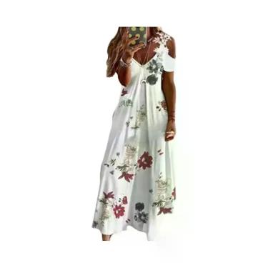 Imagem de Vestido Casual Longo Sem Mangas Em Renda Branca Estampada Para Mulhere
