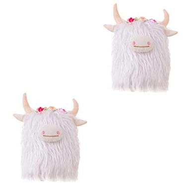 Imagem de UKCOCO 2 Peças Boneca De Iaque Decoração De Vaca Highland Vaca Sofá Boneca Vaca Abraçando Travesseiro Fofo Vaca Bicho De Pelúcia Estatuetas De Vaca Highland Boneca De Pelúcia Vaca De