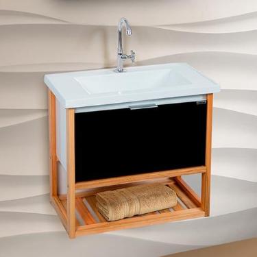 Imagem de Gabinete Toucador Para Banheiro Deck Cuba Inclusa 58cm Branco E Preto