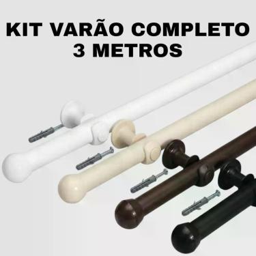 Imagem de Kit Varão Cortina De 1,00mt a 3,00mt De Madeira Completo Cor:TitânioTa