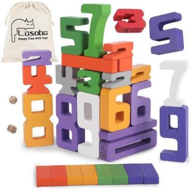 Imagem de Blocos de construção Lasoba Wooden Number 1-10 para crianças de 3 anos
