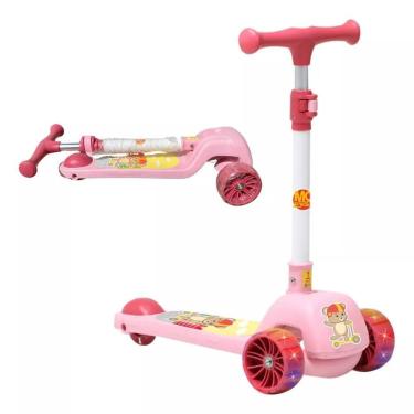 Imagem de Patinete Dobravel Infantil 50kg Altura Ajustavel Urso Rosa - DM Toys