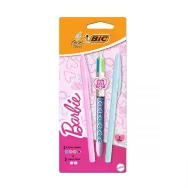 Imagem de Caneta esferográfica 4 cores Fashion e 2 canetas Cristal pastel Barbie