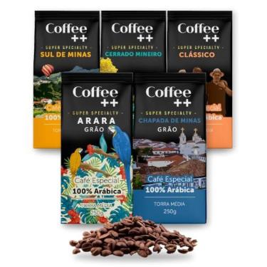 Imagem de Kit 5 Pacotes Café Especial em Grãos Coffee++ Variedades: Chapada de Minas, Sul de Minas, Cerrado Mineiro, Arara e Clássico - 100% Arábica (5x250g)