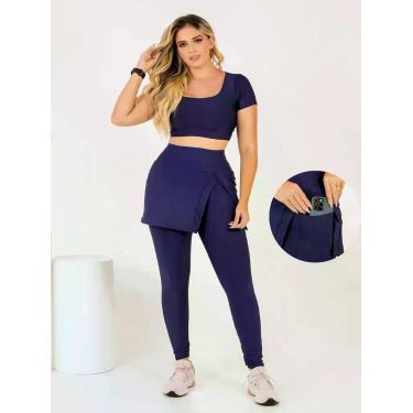Imagem de Conjunto Calça legging Saia Fenda Com Bolso Top Cropeed Moda Evangélic