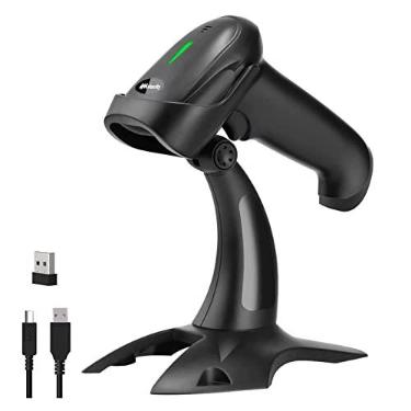 Imagem de Scanner de código de barras Bluetooth com suporte, alacrity 1D, mãos livres, digitalização automática, conexões 3 em 1, Bluetooth, USB e leitor de código de barras sem fio de 2,4 GHz, funciona com