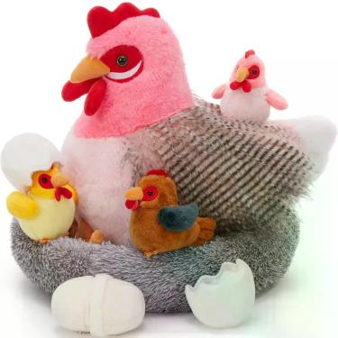 Imagem de Bicho de pelúcia BENINY Chicken Pink Hen com filhotes e galinheiro