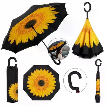 Imagem de Guarda Chuva Dobrável ao Inverso Poliéster Impermeável Amarelo Adulto