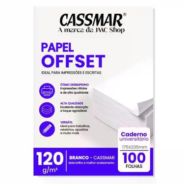 Imagem de Papel Offset 120g Colegial 175X235mm Branco 100fls - Cassmar