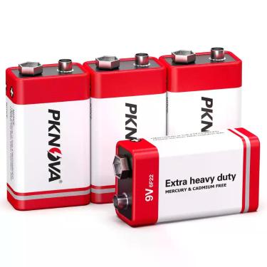 Imagem de Pilha de 9V PKNOVA 6F22 Carbono de Longa Duração, Kit com 4 Unidades