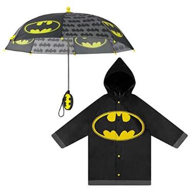 Imagem de DC Comics Guarda-chuva infantil e Slicker, Batman ou Super-Homem, conjunto de roupas de chuva para meninos de 2 a 7 anos, Batman - Preto, 4-5 Anos