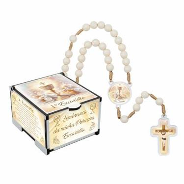 Imagem de Conjunto Religioso Kit Terço e Caixa Luxo ✝️ Presente Devocional para Batismo, Crisma, Comunhão, Datas Especiais Momentos de Fé e Oração – Feito no Brasil 💕 (Eucaristia - Primeira Comunhão)